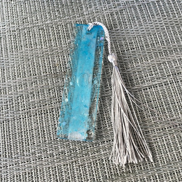 XMAS Handmade Festive Holiday Bookmark small Blue with White Strip - Picture 4 of 9